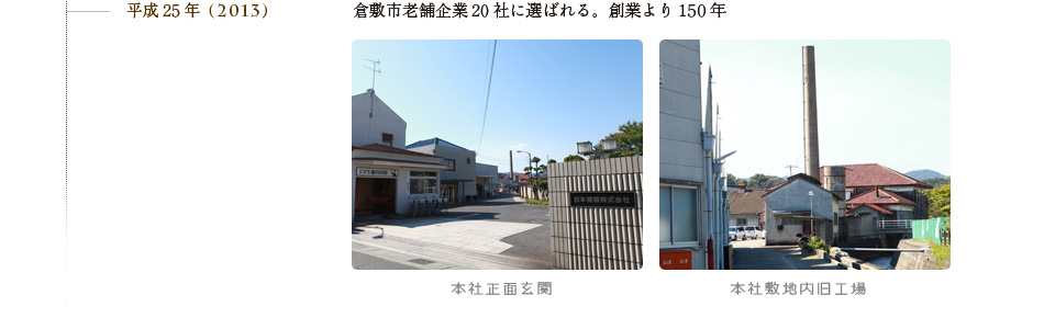 平成25年 (2013)倉敷市老舗企業20社に選ばれる。創業より150年
